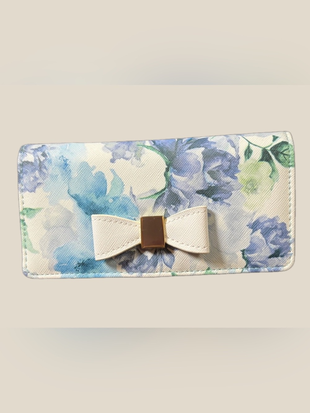 Floral Blue and White Bow Clutch